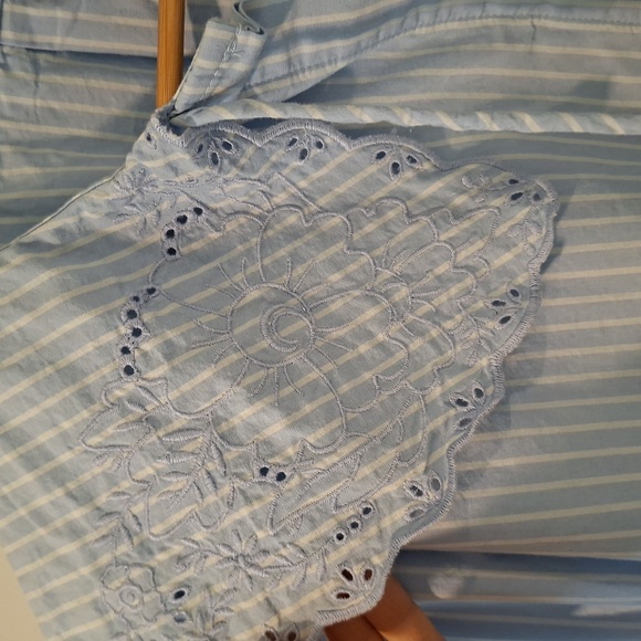 H&M Blue & White Striped Embroidered Peter Pan Collar Boho Blouse (Size XL) - Picture 4 of 8